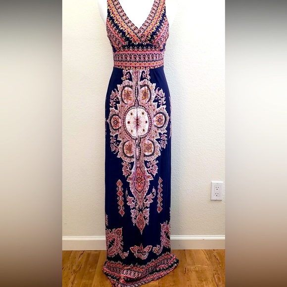 FELICITY & COCO Boho Dress Multi color Floral  Sleeveless Stretch Maxi Size S - Picture 5 of 10